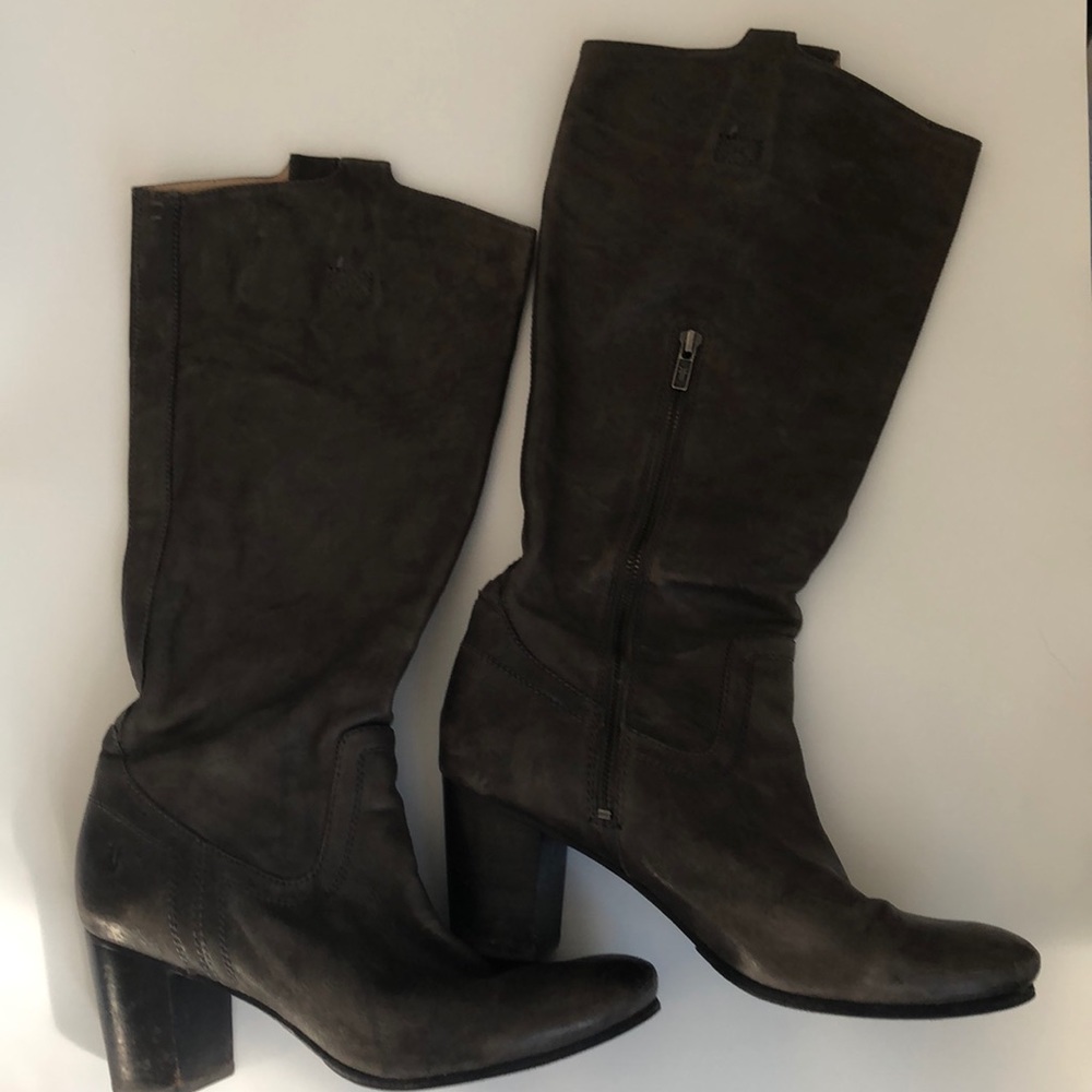 Frye Carson Mid Heel Tab Boot Gray 11M VGUC